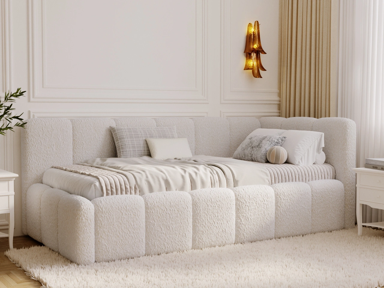 Jugendbett Einzelbett mit Bettkasten und Lattenrost 90x200 Cloud One Beige