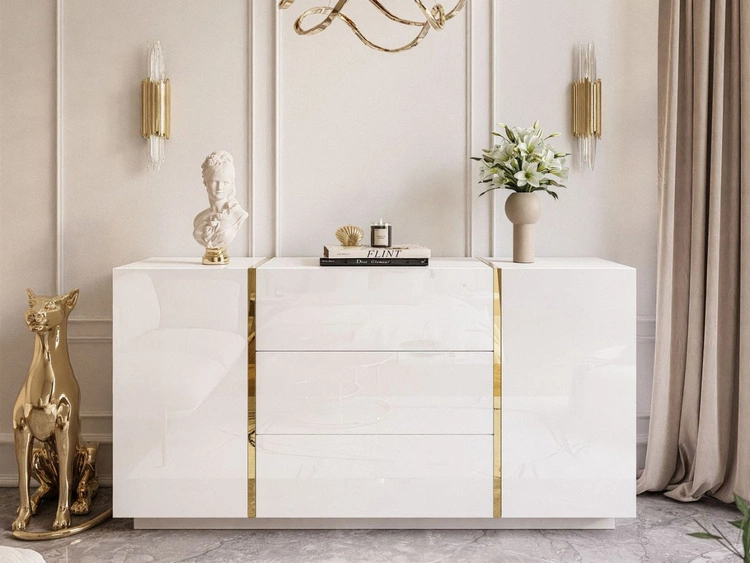 Wohnzimmer-Set im Glamour-Stil Lunelie Weiß Hochglanz