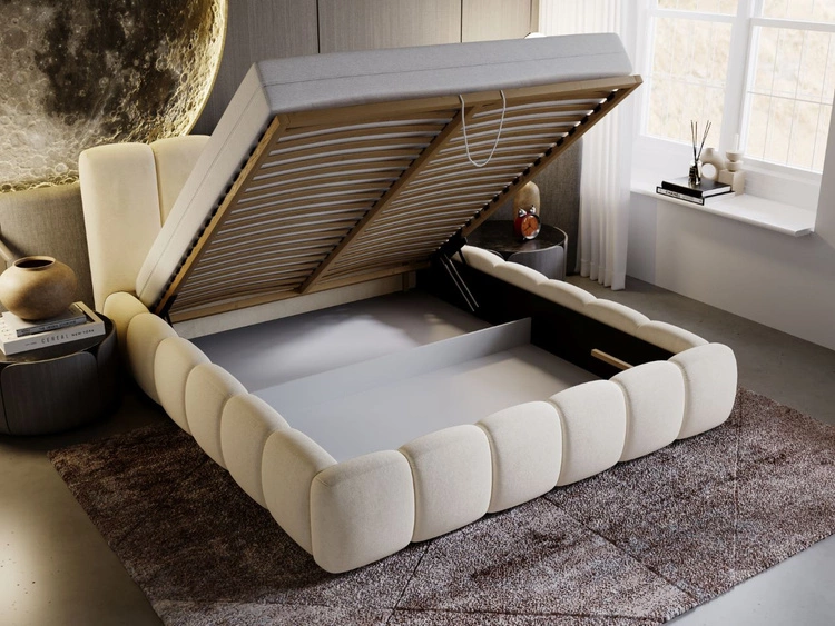 Polsterbett mit Bettkasten und Lattenrost 140x200 Cloud Beige