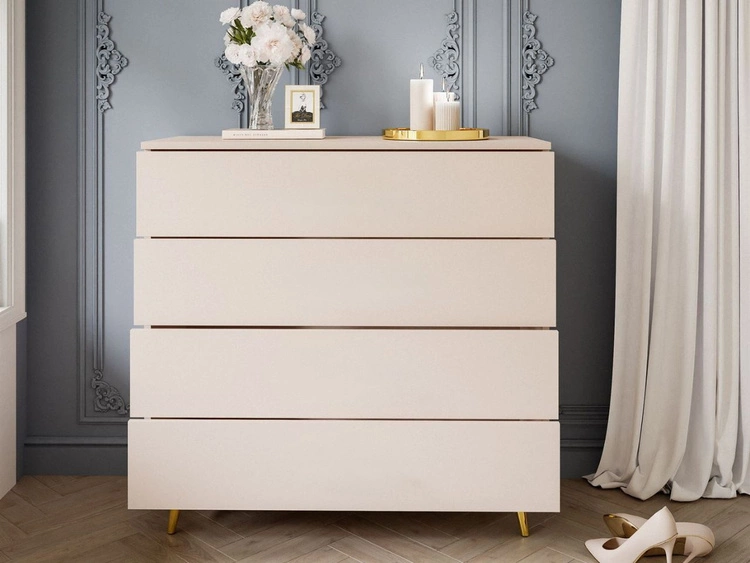 Kommode mit Schubladen und LED-Beleuchtung auf Goldenen Metallbeinen Nuveo Kaschmir