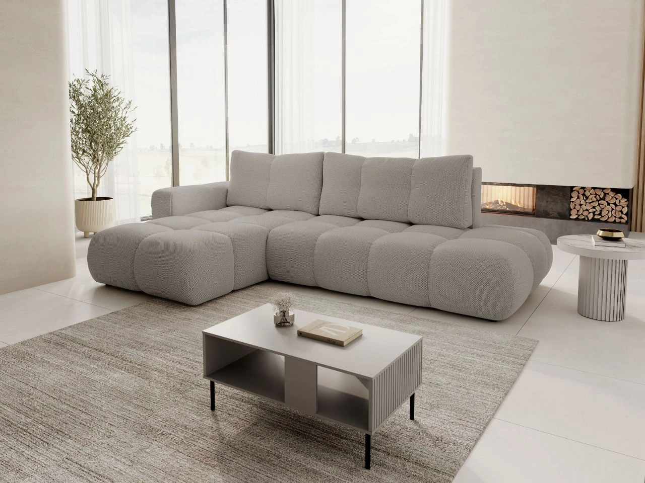 Ecksofa L-Form Links mit Schlaffunktion und Bettkasten Sile L Grau