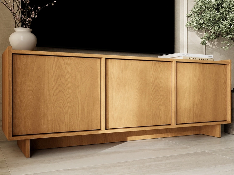 Dreitüriges TV-Lowboard 147 cm für Wohnzimmer Azumi Karamell Eiche