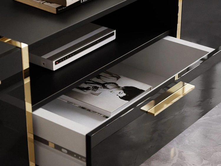 TV-Schrank im Glamour-Stil mit Schränken und Schublade Lunelie Schwarz Hochglanz