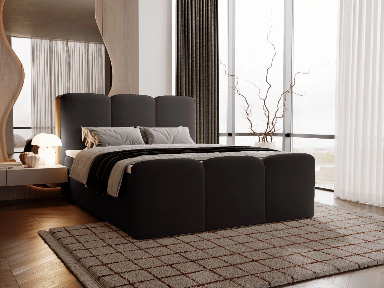 Boxspringbett mit Bettkasten 160x200 Campi Schwarz