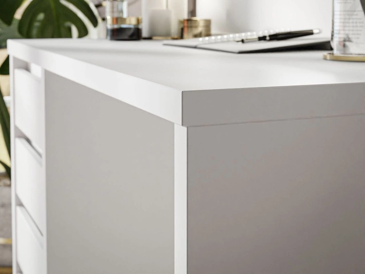 Schminktisch breiter Spiegel, LED-Licht und Schubladen Nesso Weiß Matt