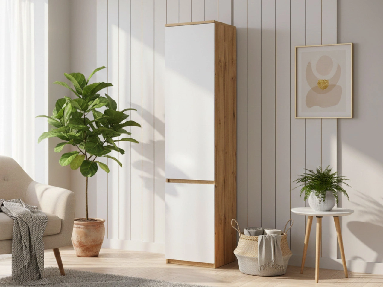 Kleiderschrank mit Drehtüren 45 Arcadia Eiche Wotan, Weiß