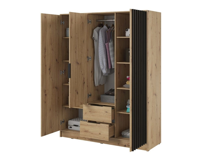 Kleiderschrank mit Spiegel 155 cm Macron Artisan Eiche, Schwarz