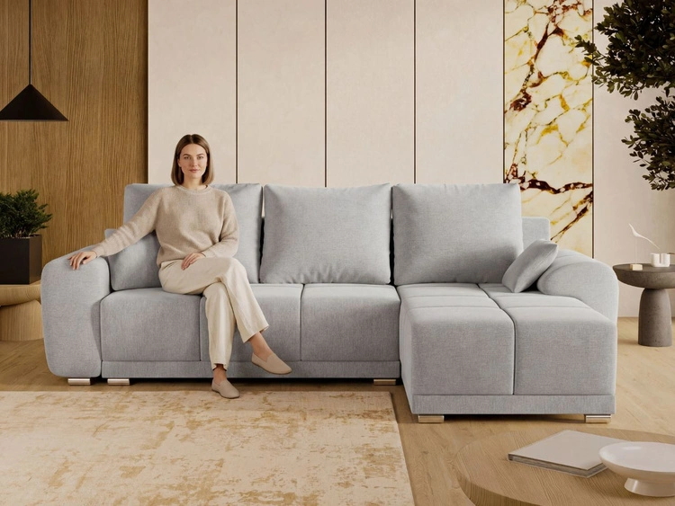 Ecksofa L-Form mit Schlaffunktion und Bettkasten Monti Rechts Grau