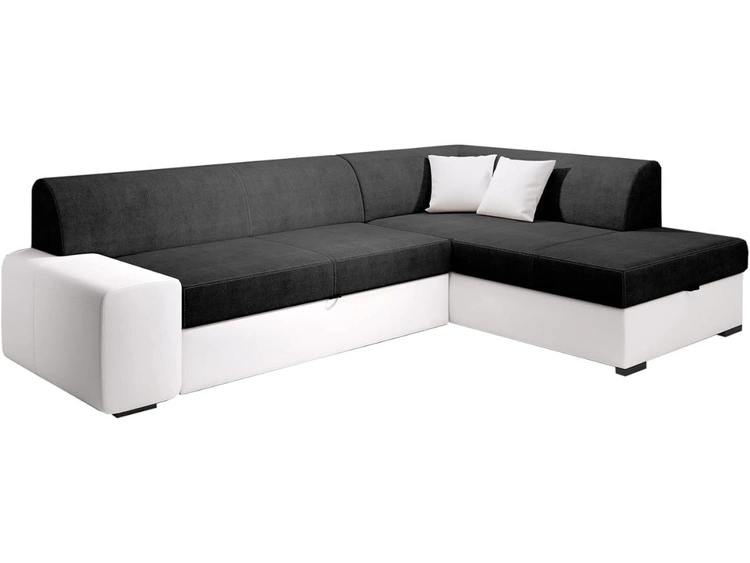 Ecksofa L-Form Rechts mit Schlaffunktion und Bettkasten Fresto Schwarz, Weiß