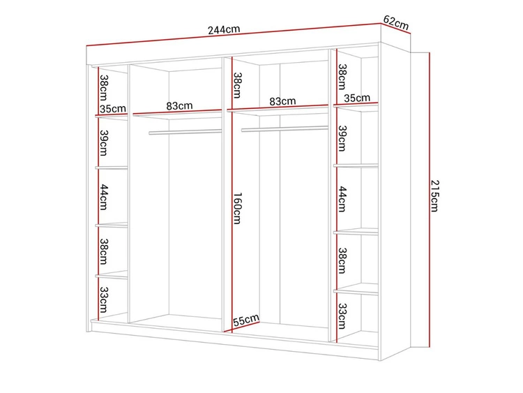 Schwebetürenschrank Zweitüriger 244 cm Nuveo Schwarz Hochglanz