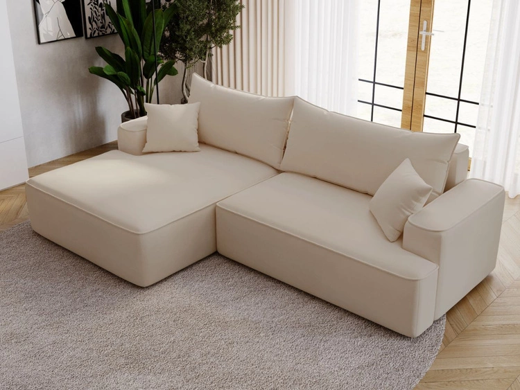 Ecksofa L-Form Links mit Schlaffunktion und Bettkasten California Beige