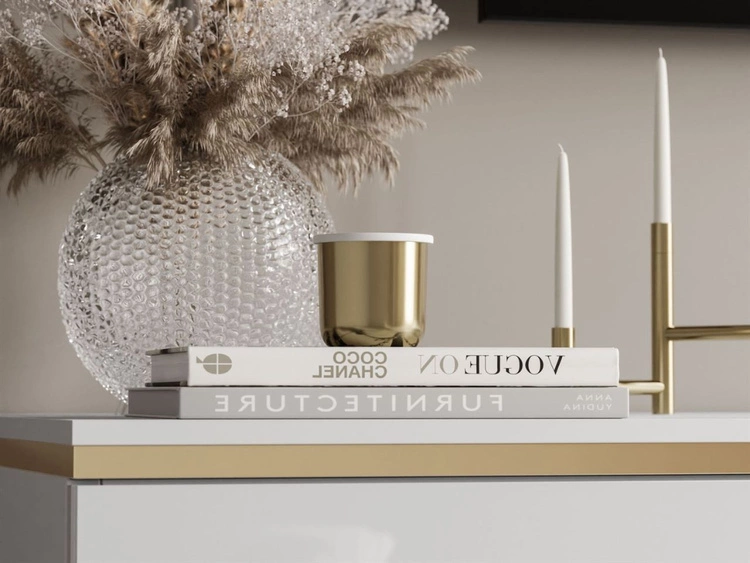 TV-Lowboard im Glamour-Stil mit LED-Beleuchtung Celle, Weiß Hochglanz