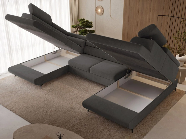 Wohnlandschaft mit Schlaffunktion und Bettkasten Argon Dunkelgrau