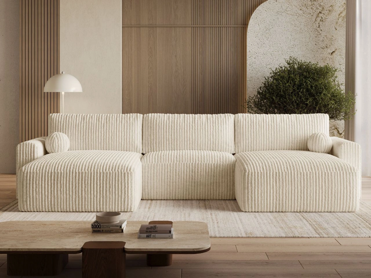 Wohnlandschaft mit Schlaffunktion und Bettkasten Aurora Beige