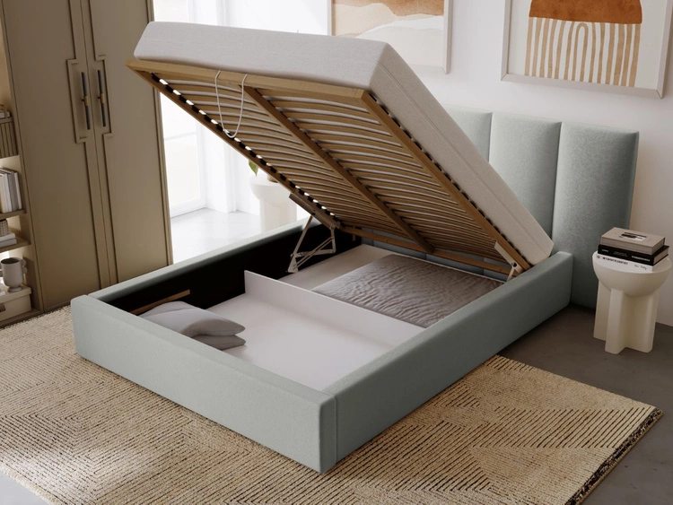 Polsterbett mit Bettkasten und Lattenrost 180x200 Lizbona Hellgrau