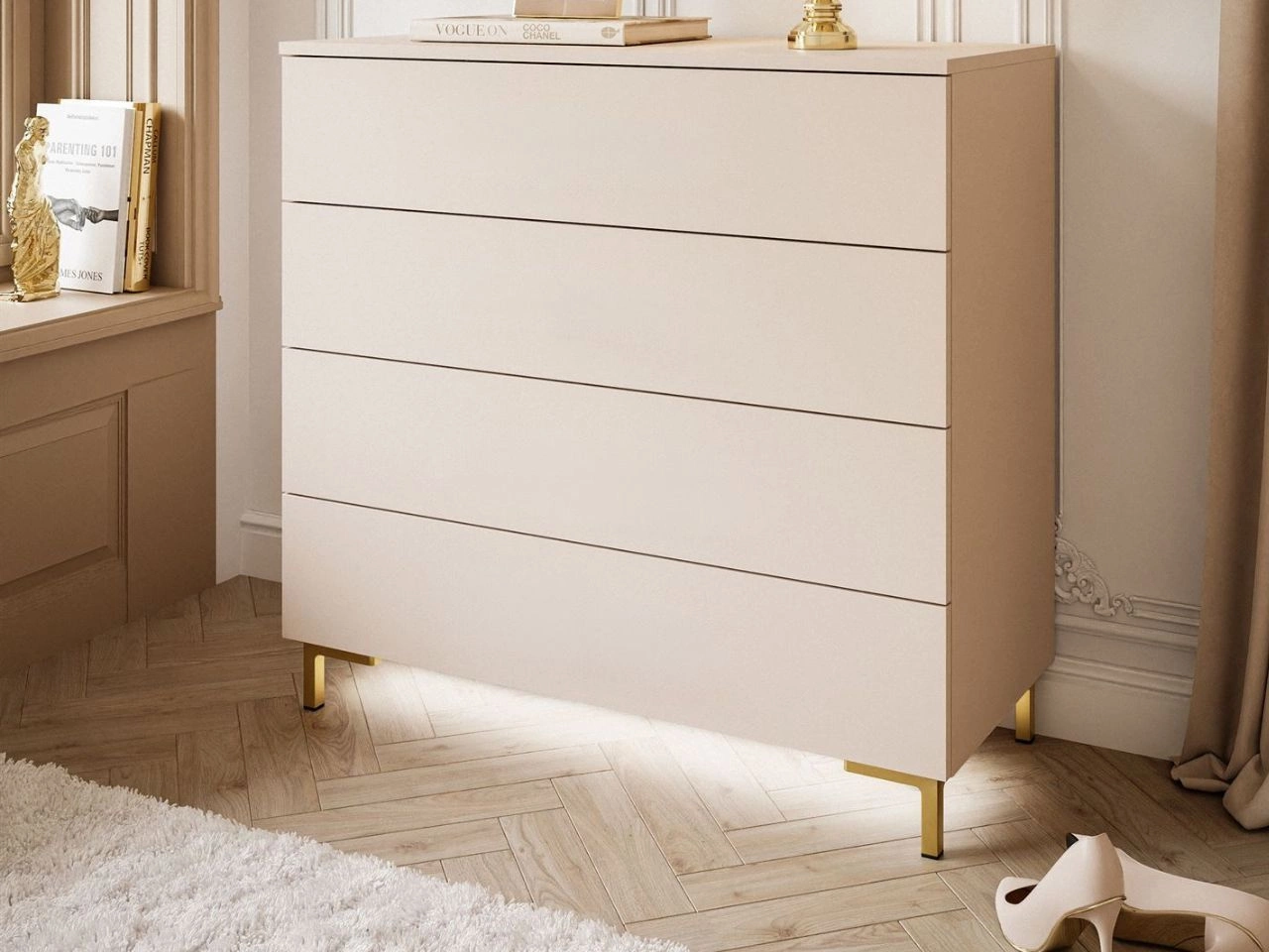 Kommode mit Schubladen und LED-Beleuchtung auf Goldenen Beinen Nuveo Kaschmir