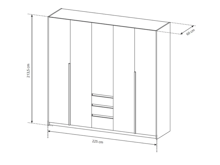 Fünftüriger Kleiderschrank mit Drehtüren Baffi Eiche Craft Gold, Weiß