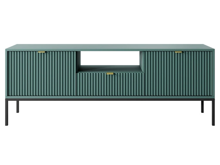 TV-Lowboard mit Schublade und Türen Amber Grün, Schwarz Frame