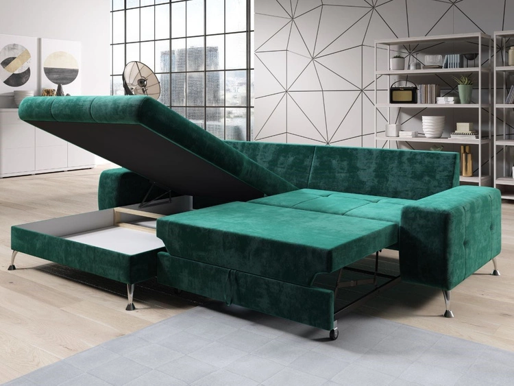 Ecksofa L-Form Links mit Schlaffunktion und Bettkasten Tonny Gelb