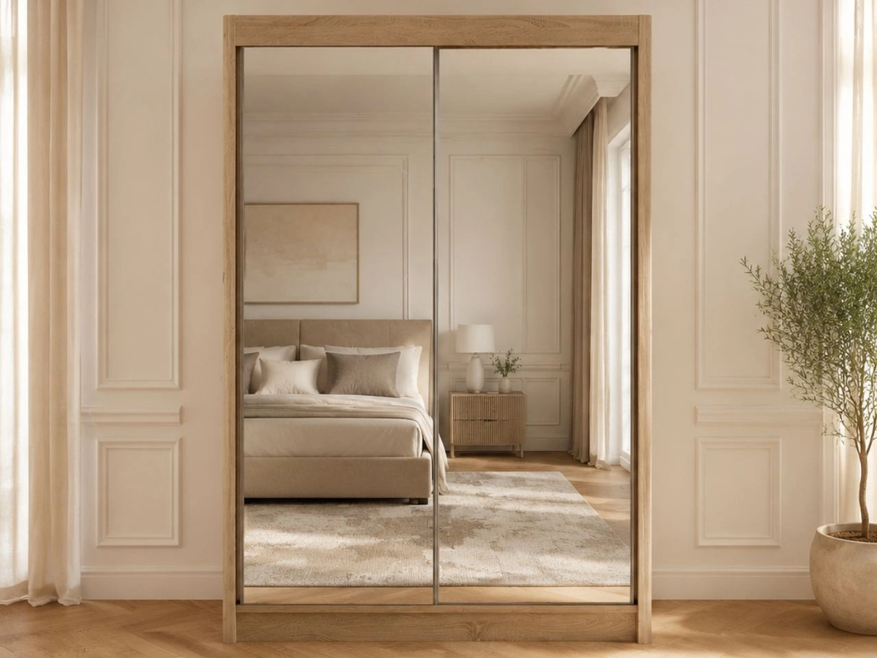 Schiebetürenschrank 150 cm mit Spiegel und LED-Beleuchtung Luzio Eiche Sonoma