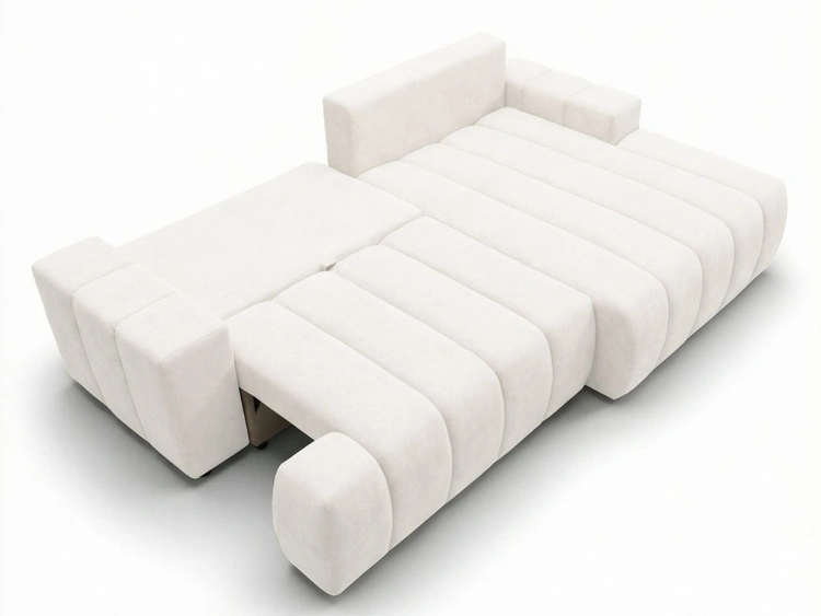 Ecksofa L-Form Rechts mit Schlaffunktion und Bettkasten Caleo Creme