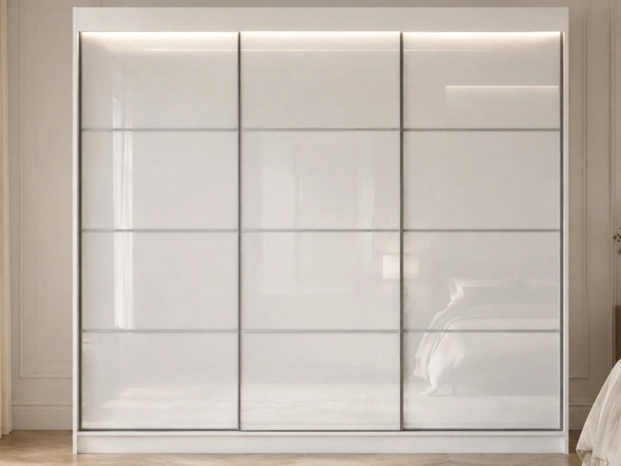Schiebetürenschrank mit Sprossen 250 cm mit LED-Beleuchtung Ponti Weiß