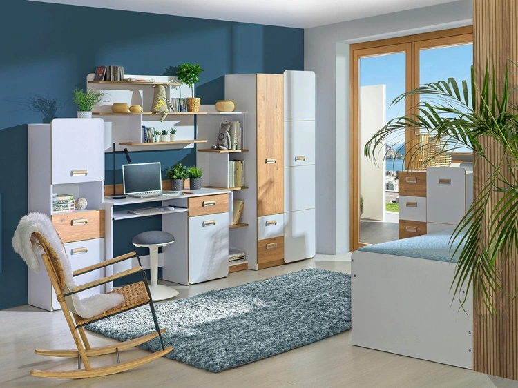 Hängeregal 110 cm für ein Jugendzimmer Lindo Weiß, Nash Eiche