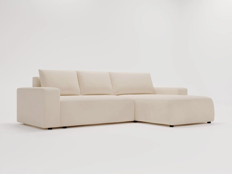 Ecksofa L-Form Rechts mit Schlaffunktion und Bettkasten Tazones Beige
