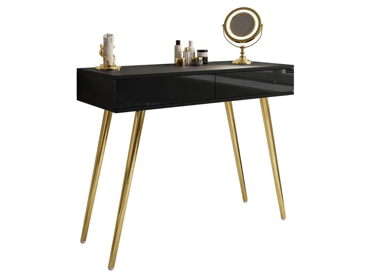 Konsolentisch mit Schubladen und goldenen Beinen Olivine Schwarz Hochglanz