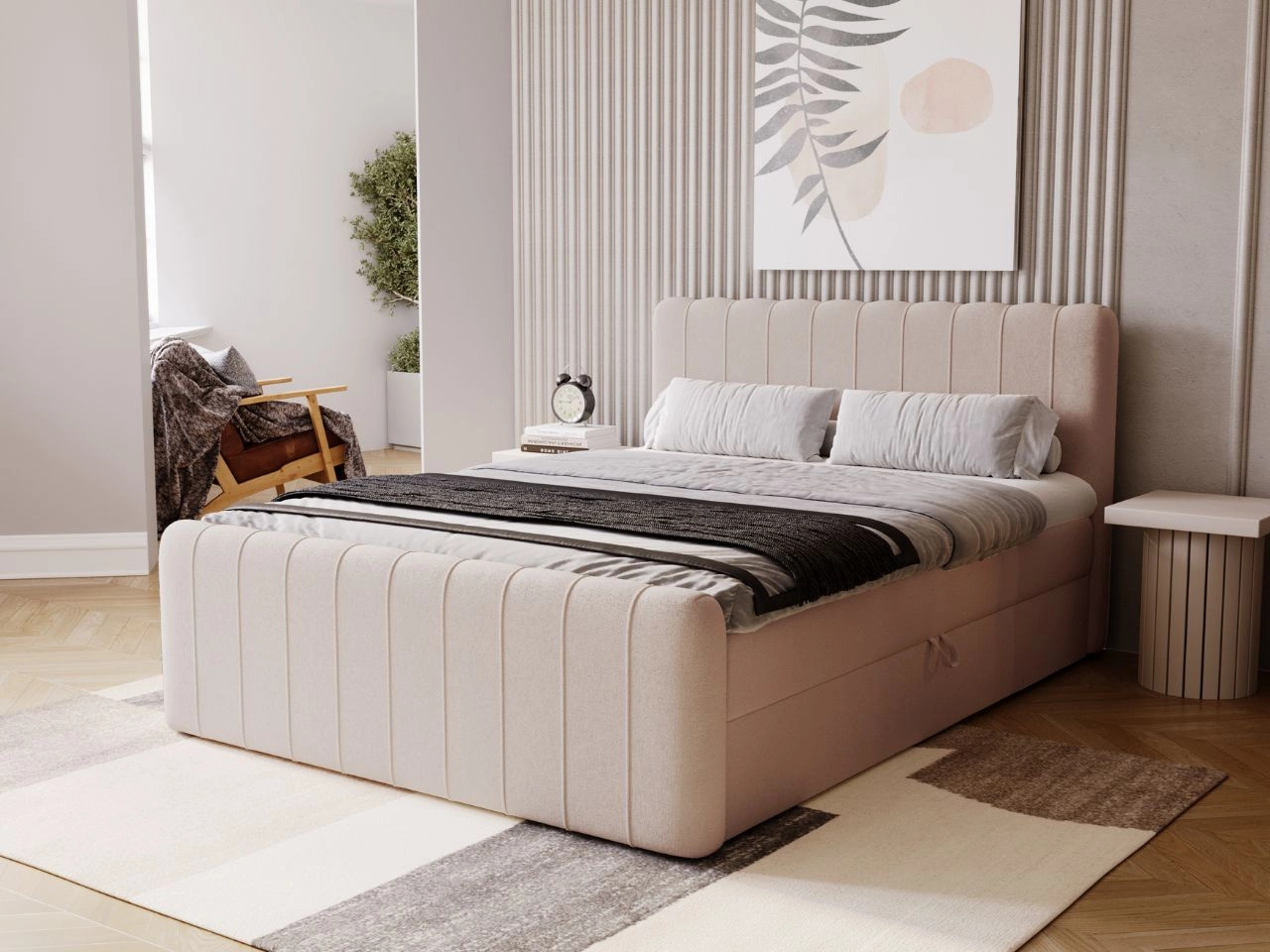 Boxspringbett mit Bettkasten 140x200 Osteno Beige