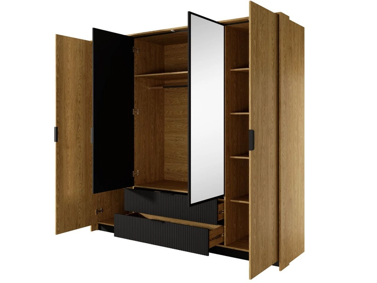 Kleiderschrank mit Spiegel Bolzano Baltische Eiche, Schwarz