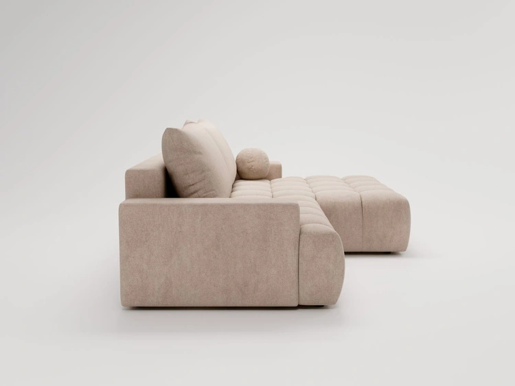 Ecksofa L-Form mit Schlaffunktion und Bettkasten Havi Rechts Beige