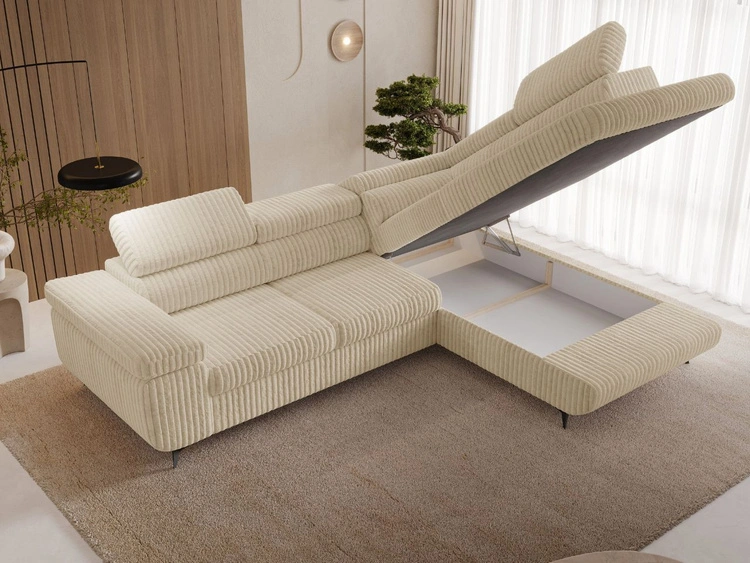 Ecksofa L-Form mit Schlaffunktion und Bettkasten Argon Rechts Beige