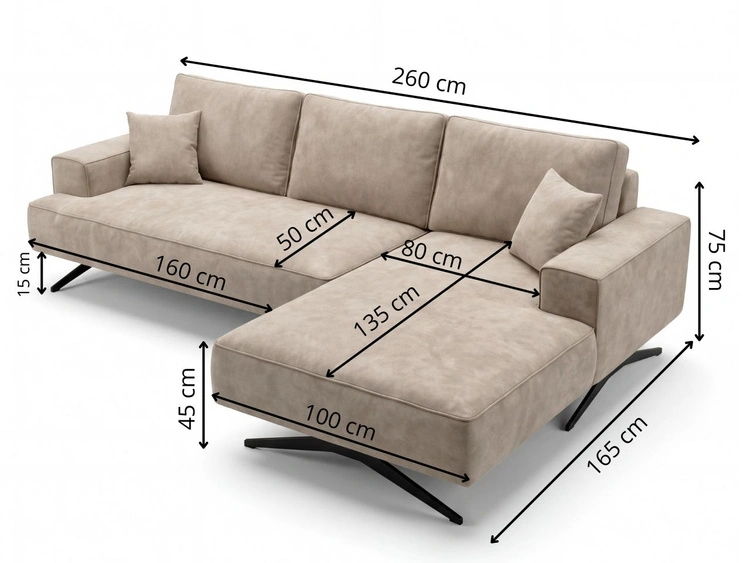 Ecksofa L-Form auf Metallbeinen Leto Links Beige