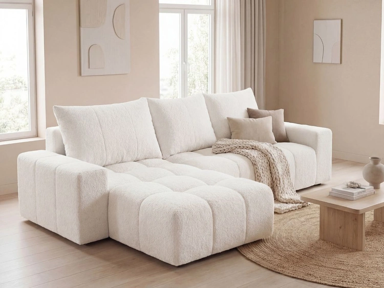 Ecksofa L-Form mit Schlaffunktion und Bettkasten Bresso Creme
