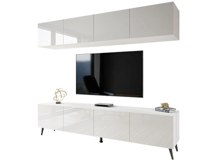 Wohnwand für das Wohnzimmer auf Schwarzen Metallbeinen Noaé Weiß Hochglanz