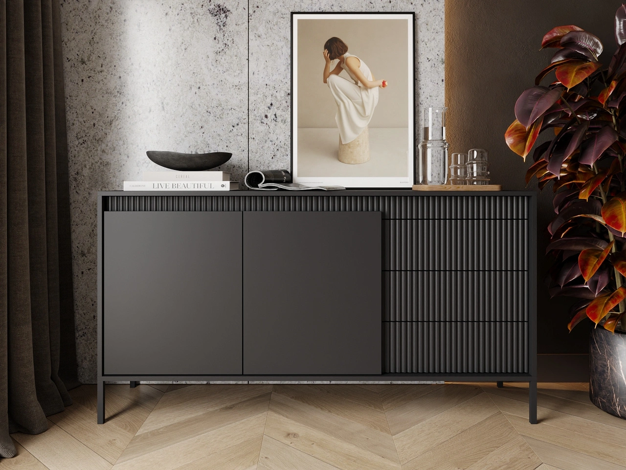 Kommode mit Türen und Schubladen 153 cm Sorano Schwarz