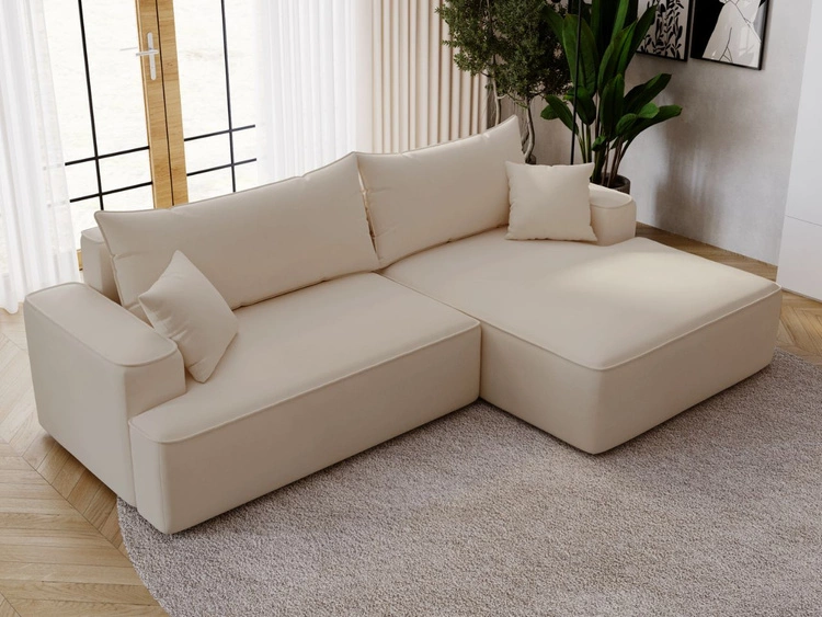 Ecksofa L-Form Rechts mit Schlaffunktion und Bettkasten California Beige