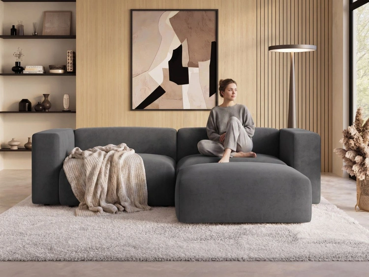 Ecksofa L-Form Rechts Moderne Cord Ecksofa Landi Dunkelgrau