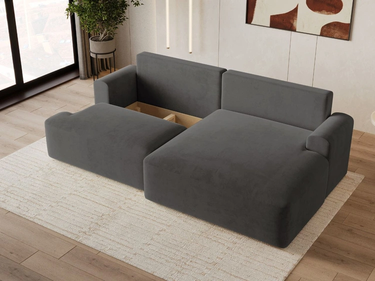 Ecksofa L-Form mit Schlaffunktion und Bettkasten Serene Rechts Dunkelgrau