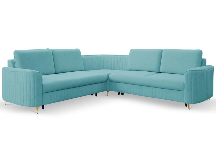 Ecksofa L-Form Rechts mit Schlaffunktion und Bettkasten Limon Blau