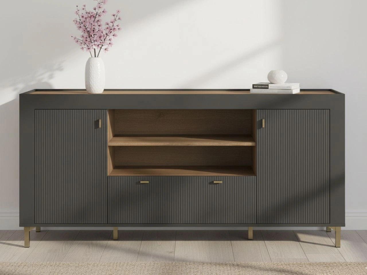 Kommode mit Türen und Schublade Messina Schwarz