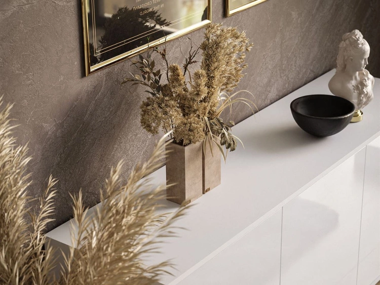 Dreitürige Kommode 154 cm Glamour-Stil auf goldfarbenen Metallbeinen Vivance Weißglanz