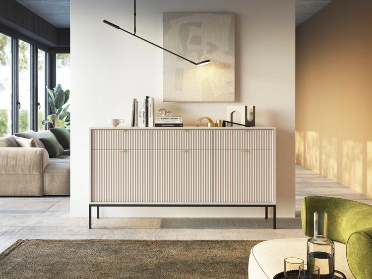 Kommode mit Türen und Schubladen Amber Kaschmir auf schwarzen Beinen