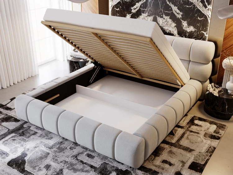 Polsterbett mit Bettkasten und Lattenrost 180x200 Mellow Hellgrau