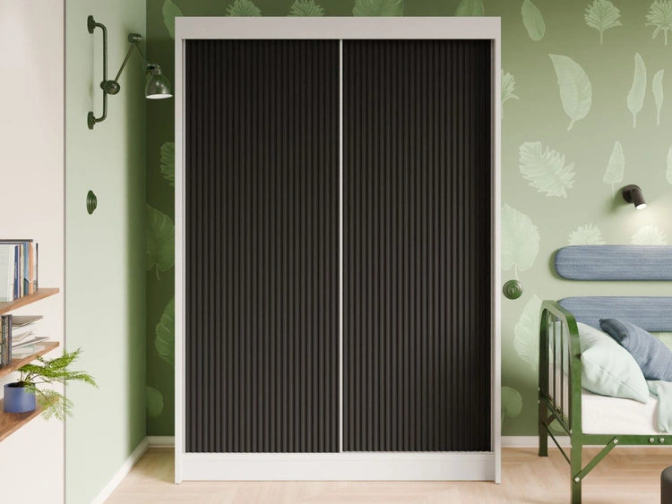 Schiebetürenschrank mit geriffelter Front 150 cm Fano Weiß, Schwarz