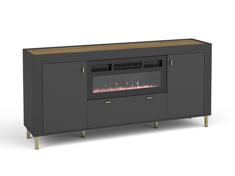 Kommode mit Türen, Schublade und Kamin Messina Schwarz