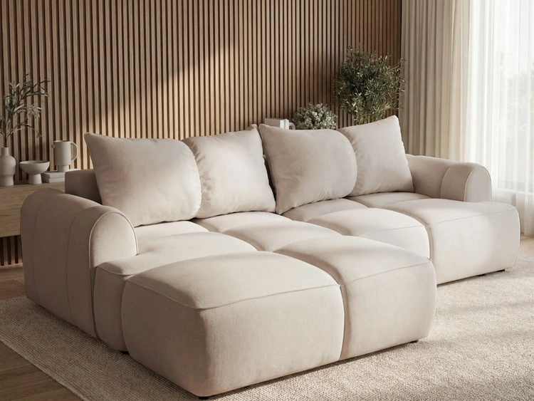 Ecksofa L-Form Links mit Schlaffunktion und Bettkasten Bonno Beige