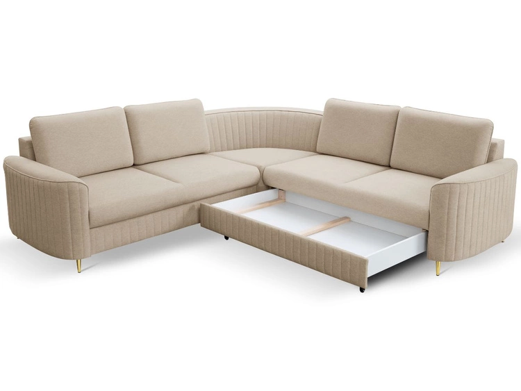 Ecksofa L-Form Links mit Schlaffunktion und Bettkasten Limon Dunkelbeige