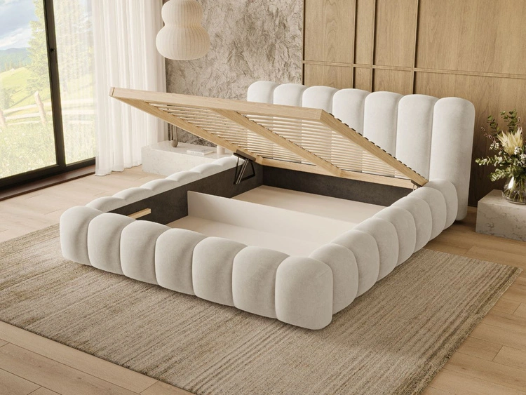 Polsterbett mit Bettkasten und Lattenrost 180x200 Averia Beige